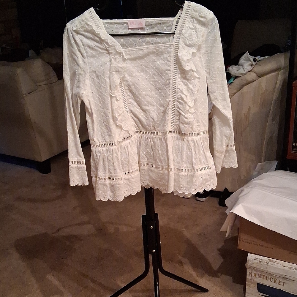 Pink Lily White Lace Ruffle Blouse